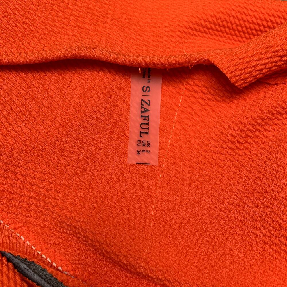Zaful High Waisted Scalloped One Shoulder Bikini Set - Bright Orange Size 2 - Picture 8 of 11